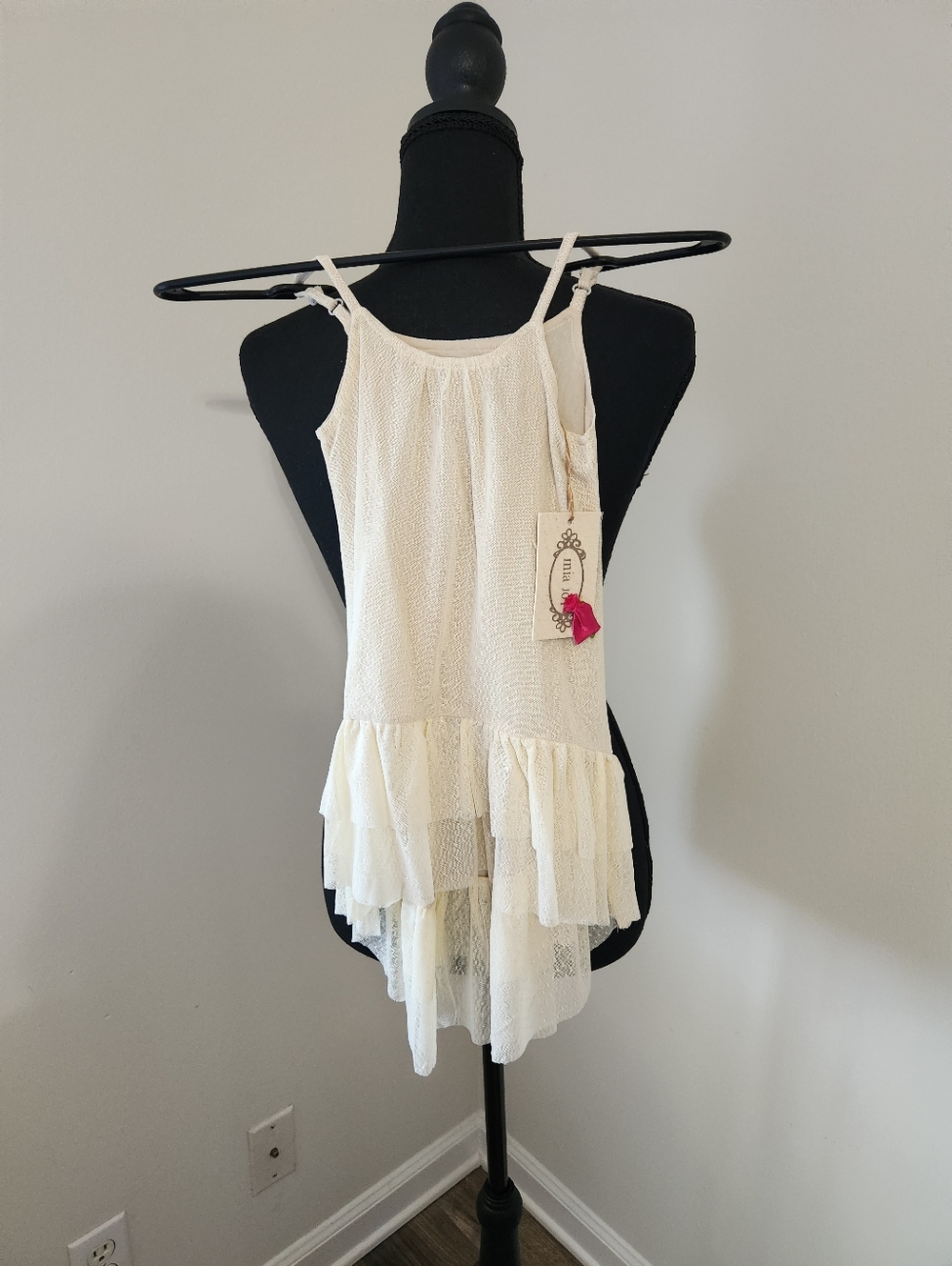 Mia Joy Cream Lace Ruffle Tiered Sleeveless Sheer Dress